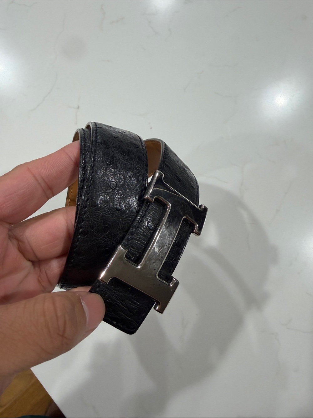 Hermes Black Leather Belt with Silver H Buckle